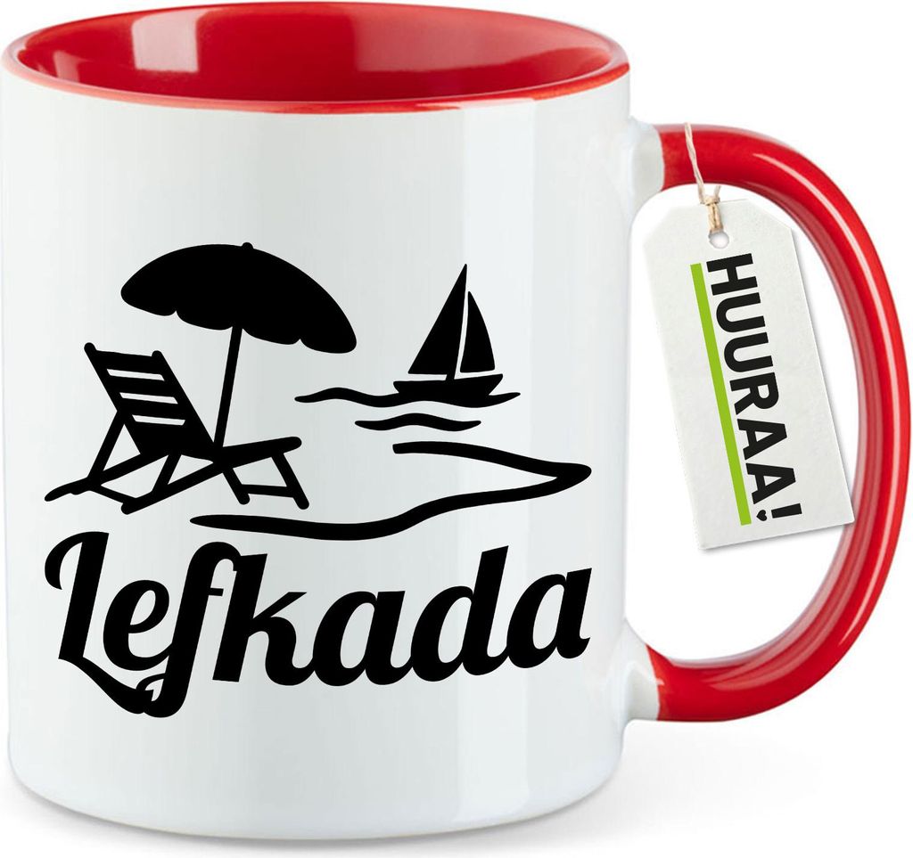 Huuraa Kaffeetasse Lefkada Griechenland 330ml Rot Keramik Kaffeebecher Geschenkidee