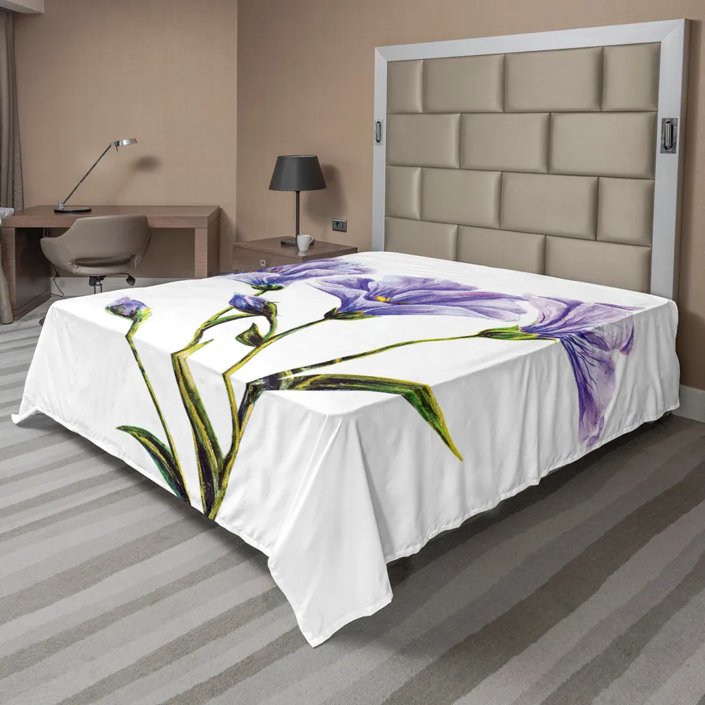 Drap de lit aquarelle fleurs sans plis 260x228 cm doux et confortable