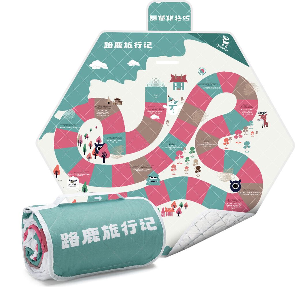 Qunature Picknickdecke 200x200cm Outdoors Campingdecke Wasserdicht Faltbar Picknickmatte Hellgrün-rosa sechseckig