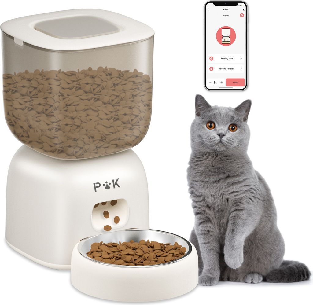 Balimo Automatischer Futterautomat, Katze und Hund, Futterautomat mit App, Sprachaufzeichnung, Futterspender für Hunde & Katzen, WiFi, 3L