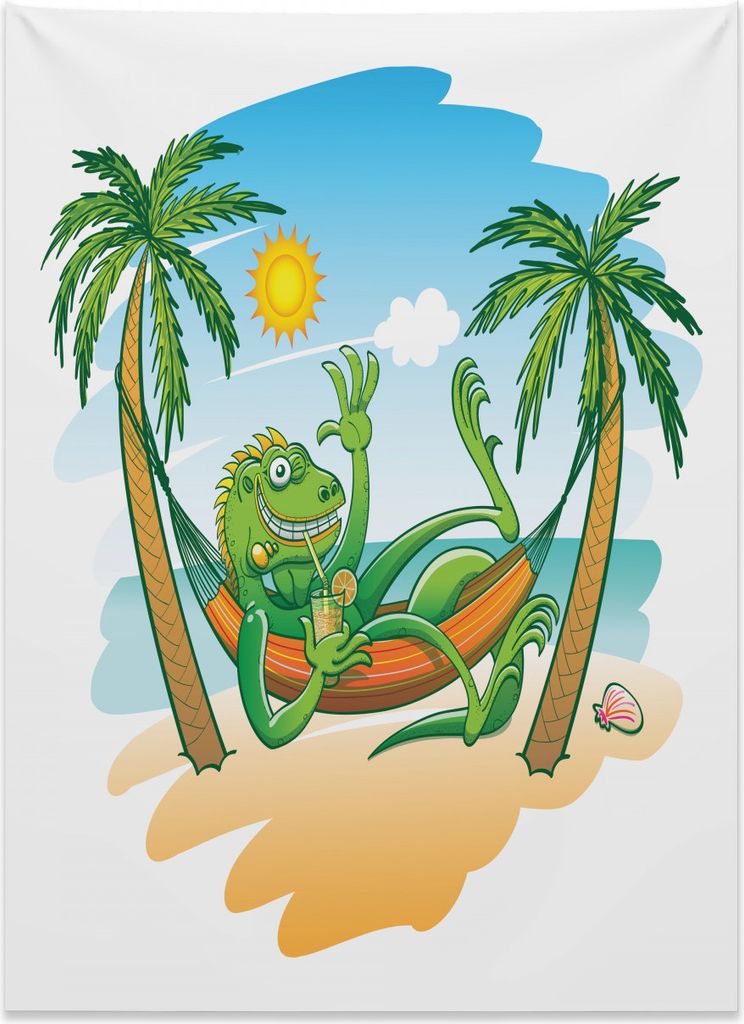 Abakuhaus Leguan Wandteppich, Tropical Holiday Palme aus Weiches Mikrofaser Stoff Kein Verblassen Klare Farben Waschbar, 110 x 150 cm, Mehrfarbig