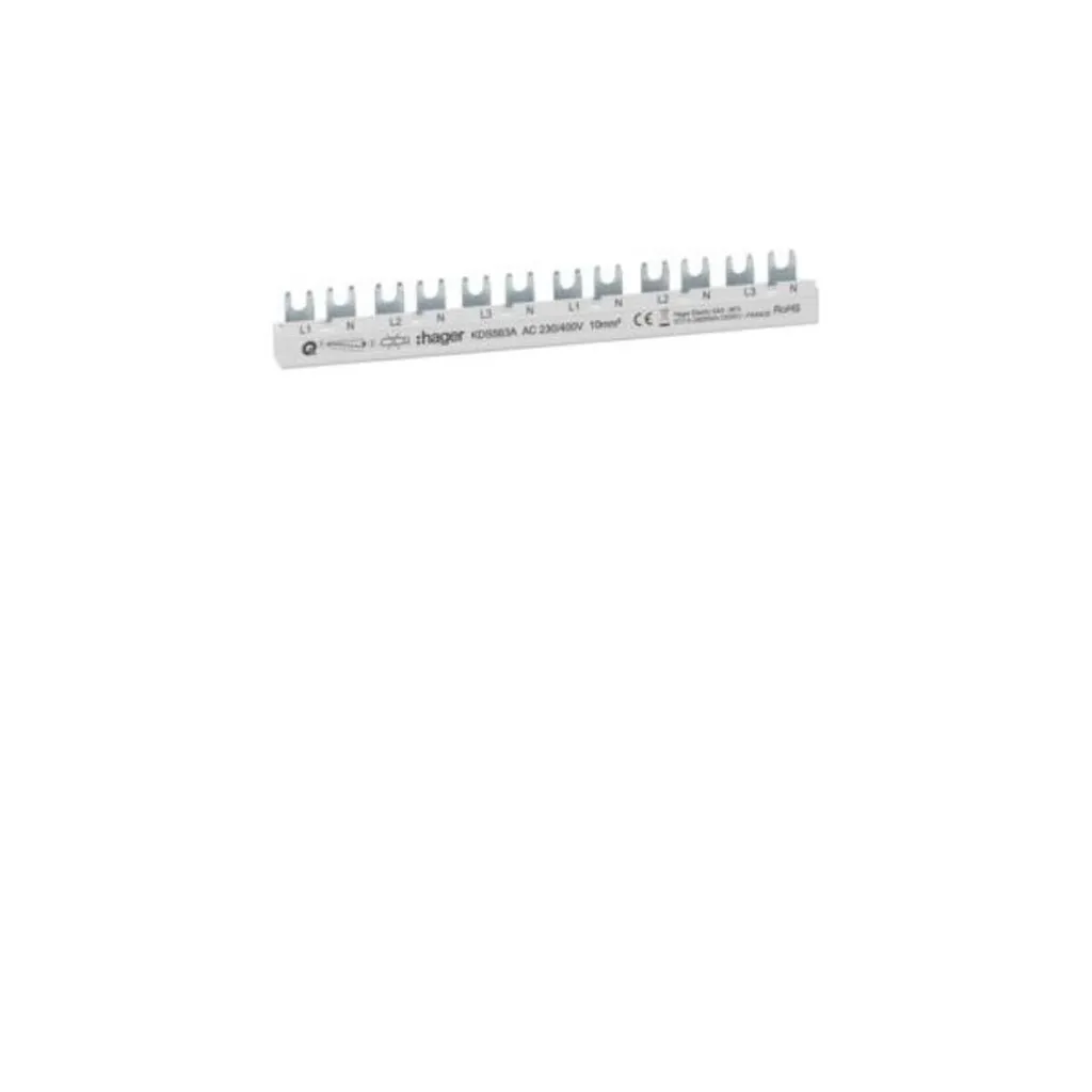 Rail de Phase Hager 12 Modules 63A KDS563A - Peigne de Raccordement Triphasé