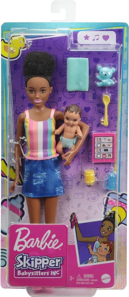 Barbie GRP12 - "Skipper Babysitters Inc." Baby-Sitter Puppe mit brünetter Puppe (22,86 cm), Baby-Puppe und 4 Zubehörteilen, Spielzeug für Kinder...