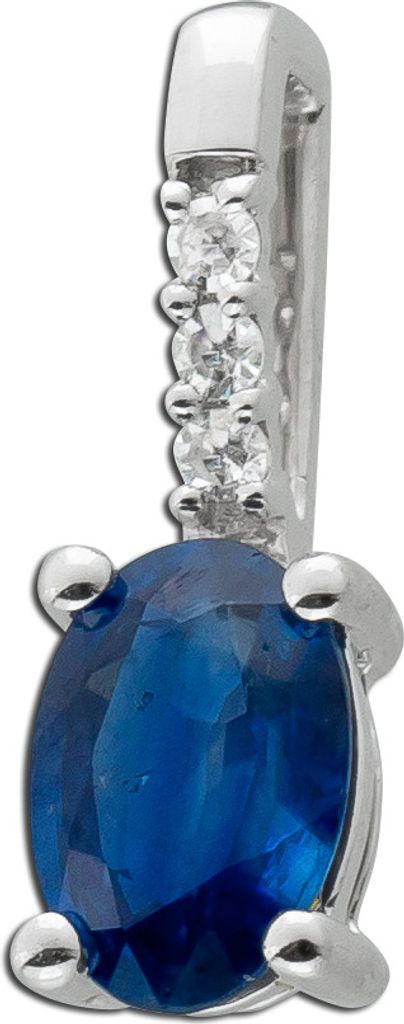 Saphir Anhänger Weißgold 585 14K blauer Edelstein Diamanten 0.022ct
