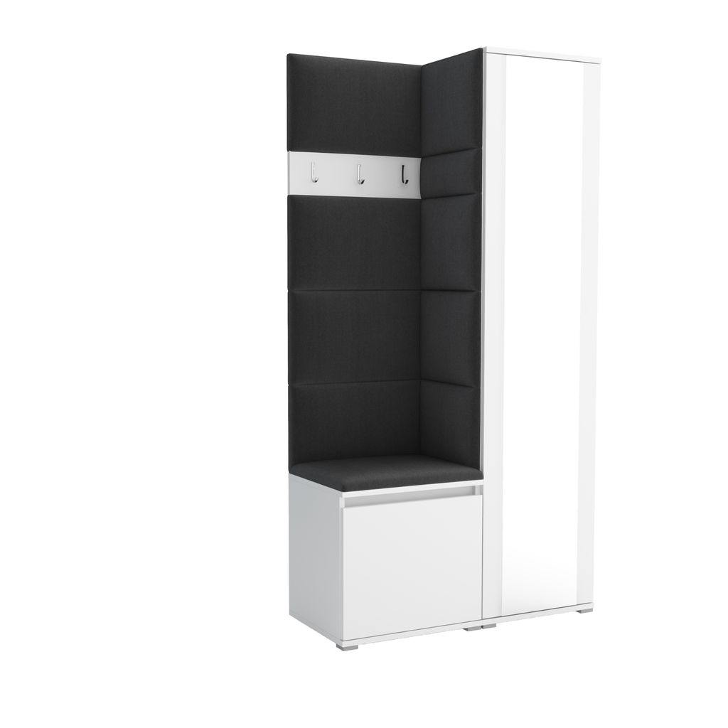 Garderobe LUTON 6 WHITE 16– Farbe: weiß, moderner Schrank 40x95x186 cm, funktionale Lösung für den Flur, Garderobeschrank, Flurmöbel