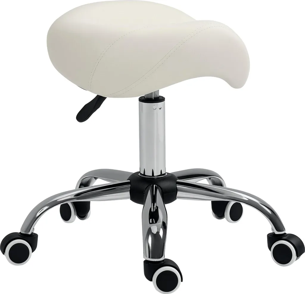 Tabouret de massage selle réglable 49-61 cm pivotant 360° stable blanc
