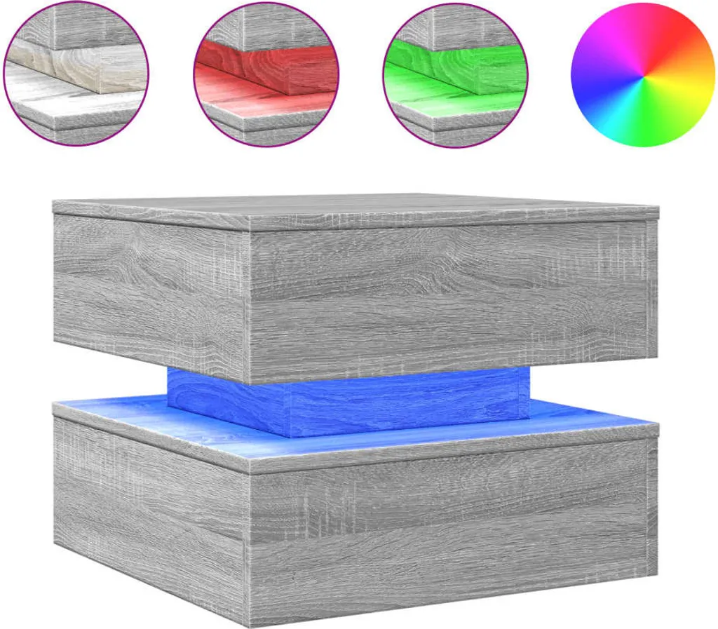 Tavolino Basso Grigio Sonoma 50x50x40 cm - Mobile Soggiorno con LED Integrati