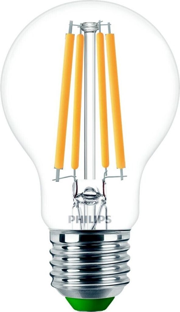 A close-up studio shot of a Philips LED filament light bulb.