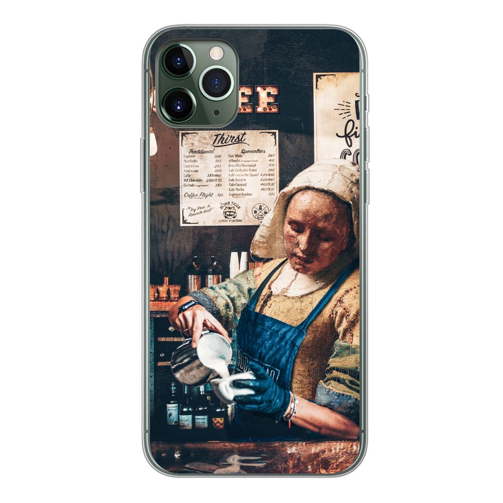 MuchoWow Handyhülle Schutzhülle Hülle für iPhone 11 Pro Max Milchmädchen - Barista - Kaffee - Cappuccino Silikon Softcase Handy Hülle - Schutz