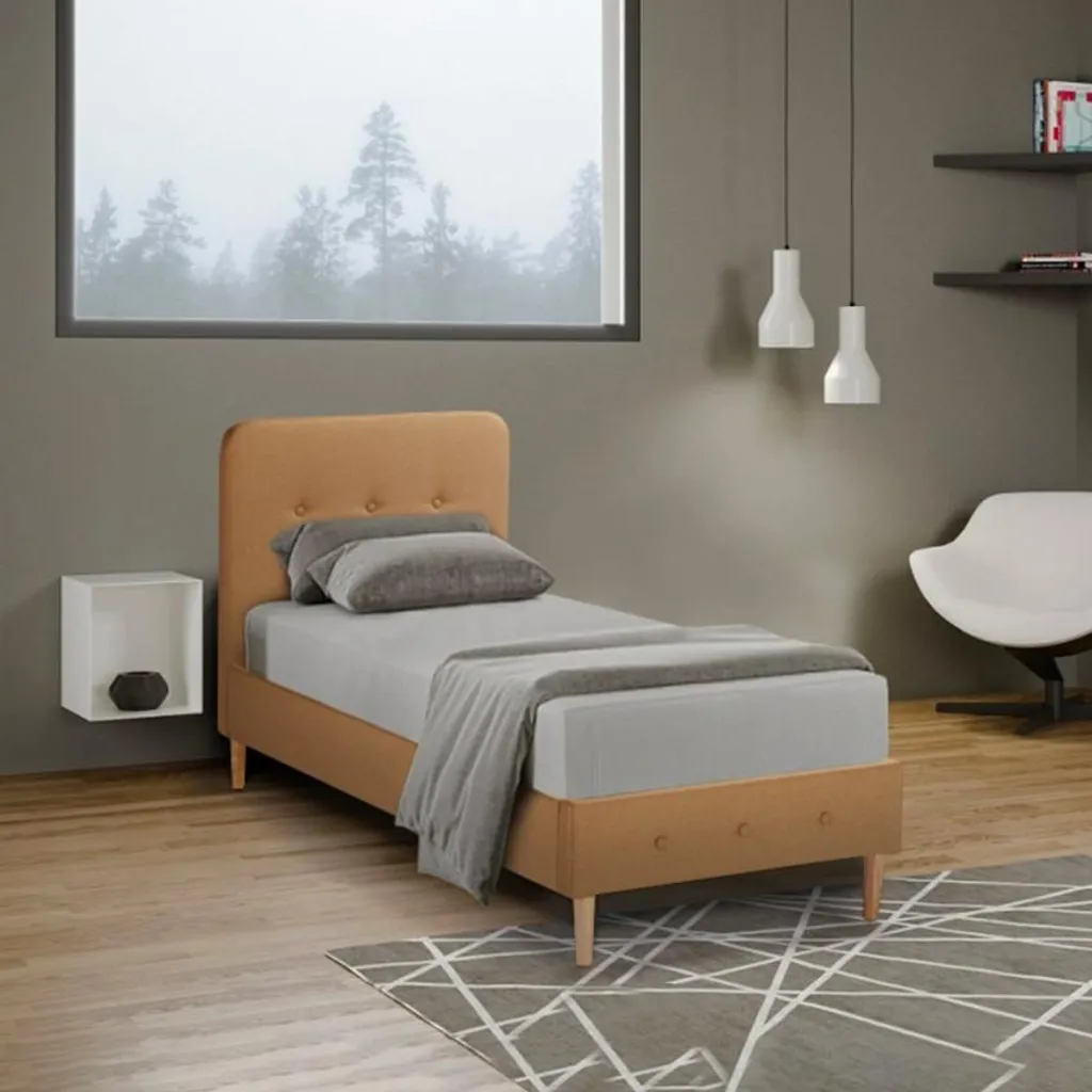 Lit 1 personne Piazza Nordico 80x190 Beige en bois et tissu Friborg