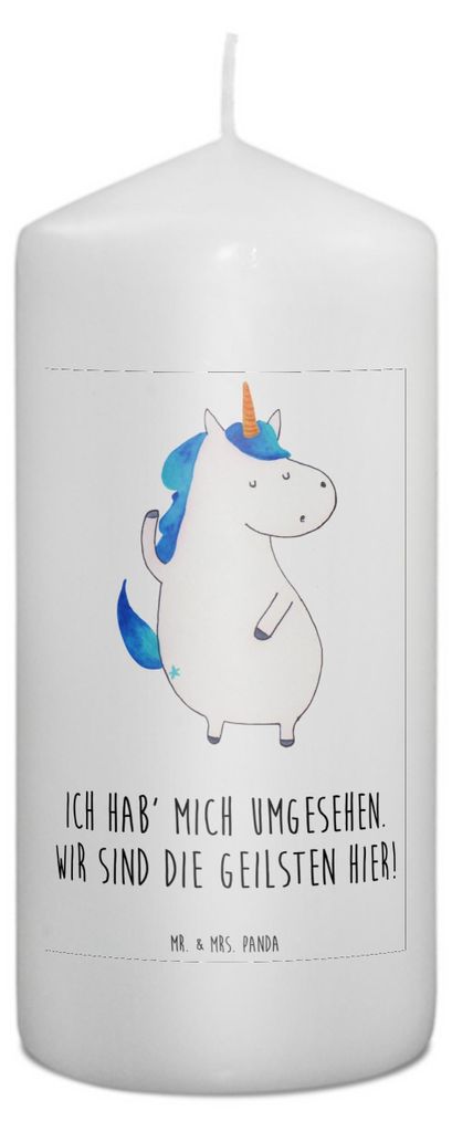 Mr. & Mrs. Panda Kerze Einhorn Mann 15 x 7 cm - Weiß - Geschenk, Wachskerze, Bedruckte, Party, Stumpenkerze, Einhörner, Beste, Erinnerungskerze, ...