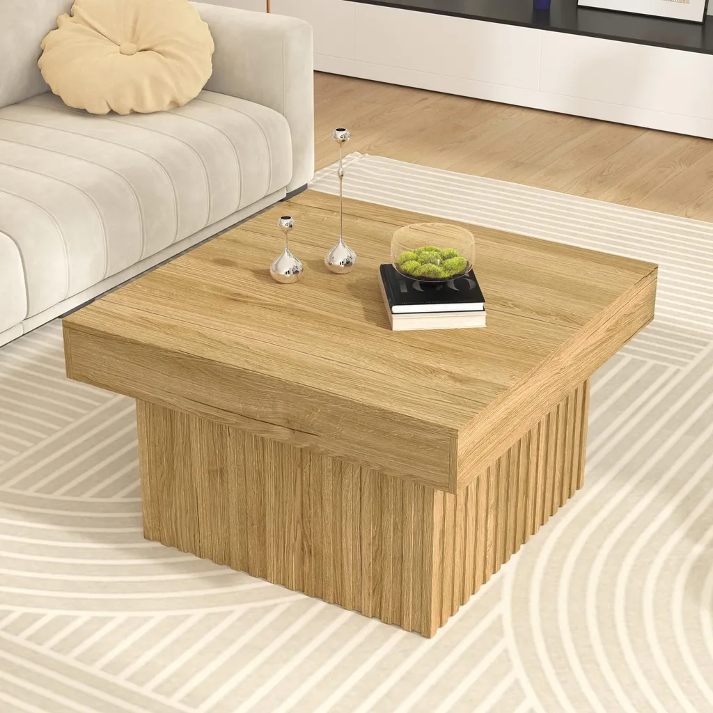 Table Basse en Bois Naturel 79cm, Plateau MDF Robuste et Design Carré - 5