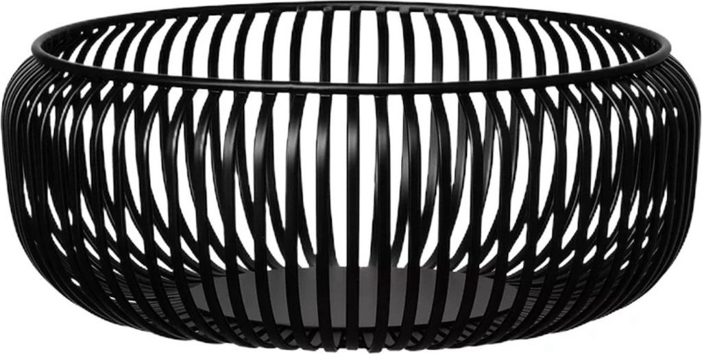 A black metal fruit bowl.