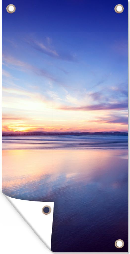 MuchoWow 30x60 cm Outdoor-Poster Gartendeko Sichtschutz Garten Poster für den Garten Sonnenuntergang mit ruhigen Farben am Strand