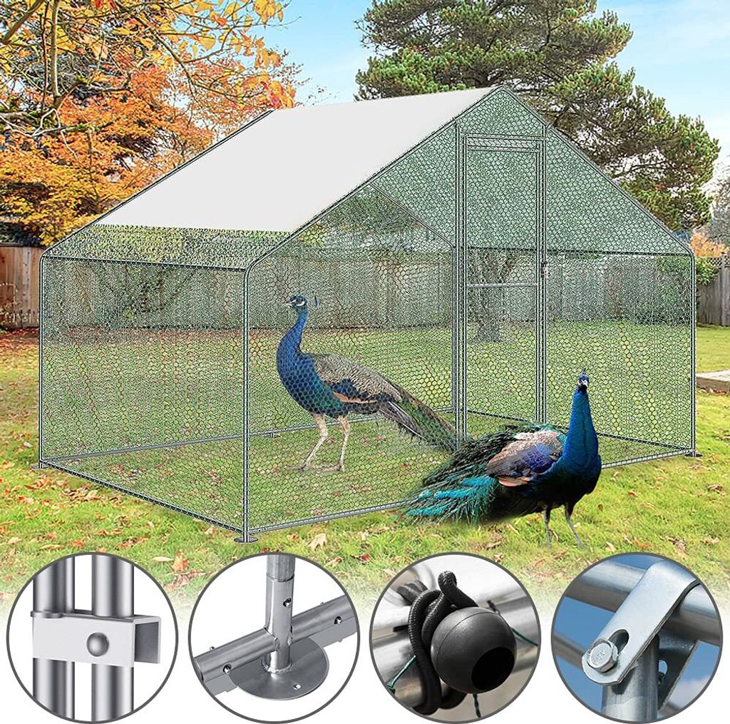 YARDIN Hühnerstall 3 x 2 x 2 m Hühnerhaus Kleintierstall Freilaufgehege Kleintiergehege Voliere Freigehege Hühnerkäfig Geflügelstall Verzinkte...