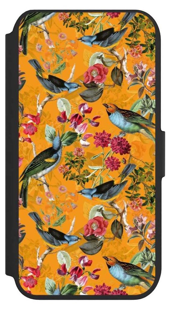 NIVOCASE Klapphülle für Apple iPhone SE (2022) Handyhülle aus Kunst Leder NIVOflip schwarz Blumen Dschungel Vogel