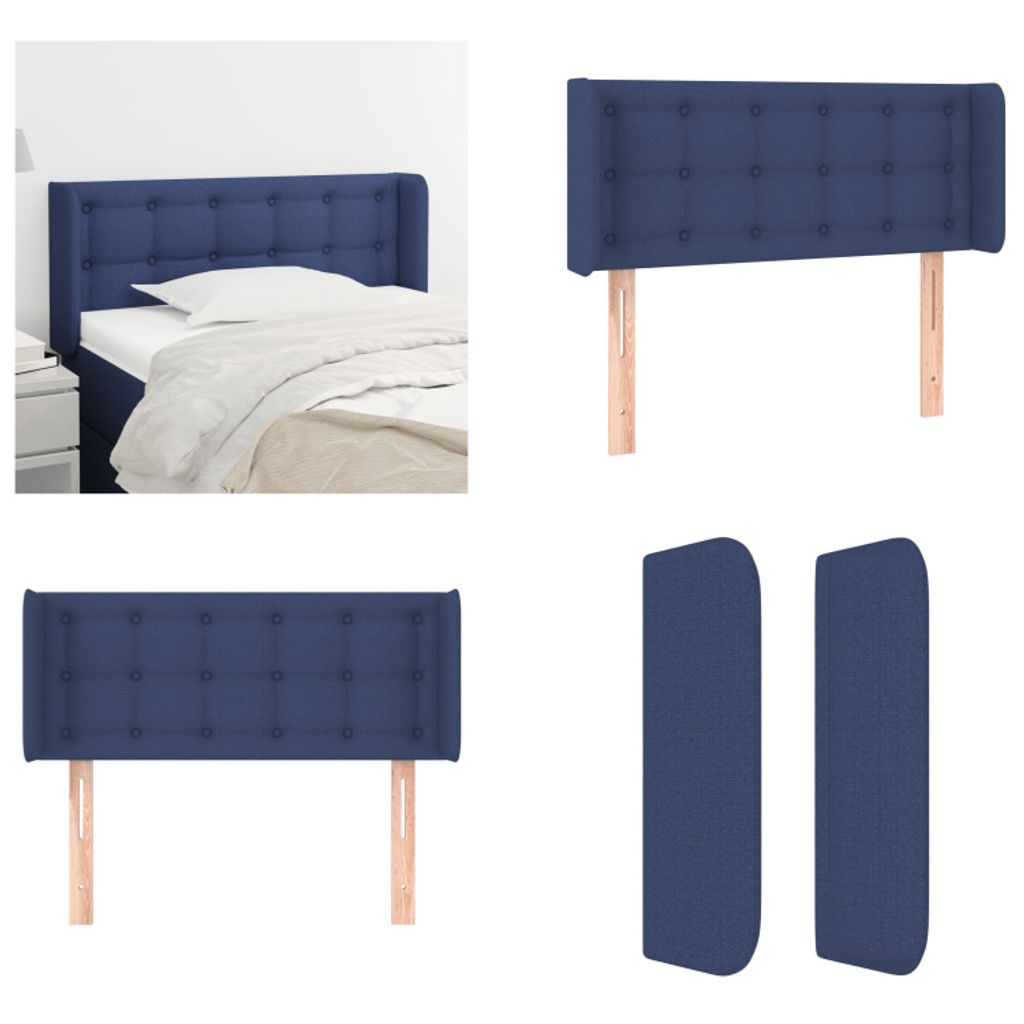vidaXL Kopfteil mit Ohren Blau 93x16x78/88 cm Stoff - Kopfteil - Kopfteile - Bett-Kopfteil - Bettkopfteil