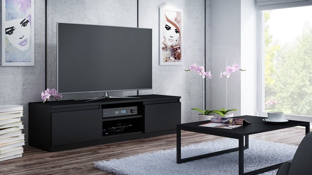 Modernes TV Lowboard Malwa mit Türen und Ablagefach