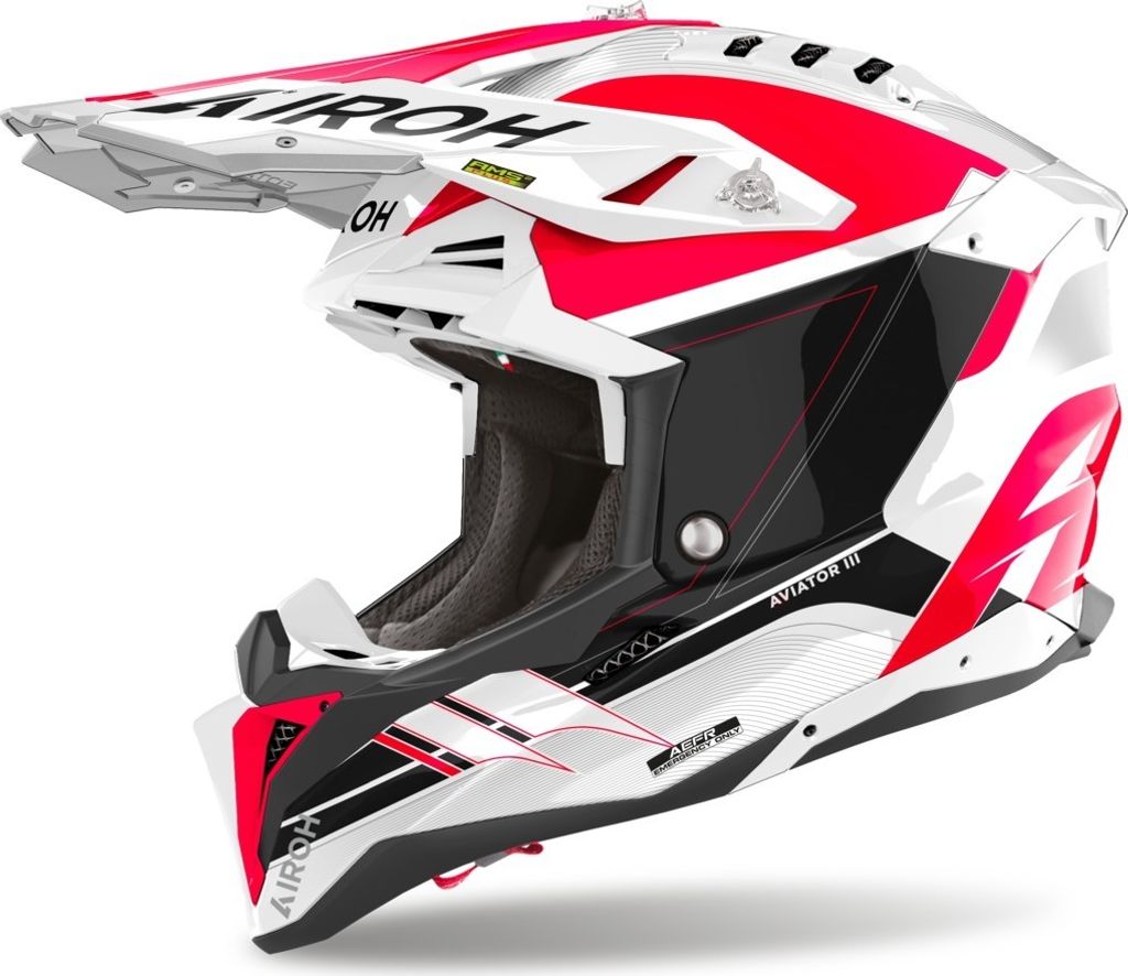 Crosshelm Schutzhelm Motorradhelm AIROH Aviator 3.0 Saber Weiß Rot Größe L