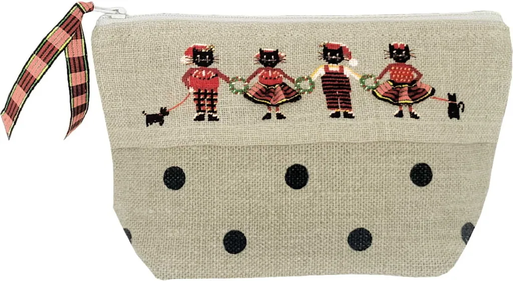 Etui à Broder au Point Compté Motif Écossais et Chats Noirs 18x11cm