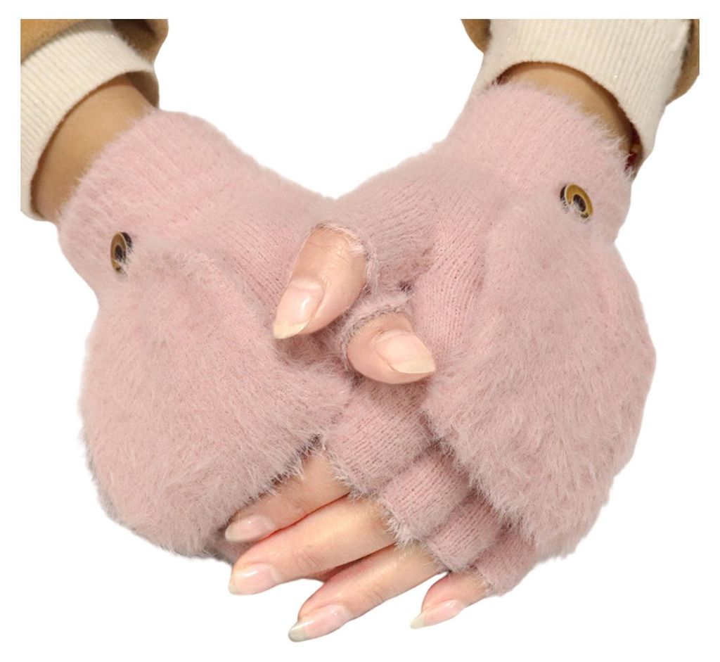 1 Paar Damen-Fingerhandschuhe, warm, dick, Winter, umklappbar, Plüschhandschuhe für kaltes Wetter, Halbfingerhandschuhe
