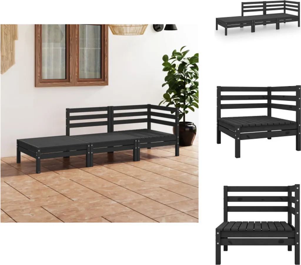 Salon de Jardin Stable en Bois Noir - Ensemble 3 Pièces Anti-Corrosion