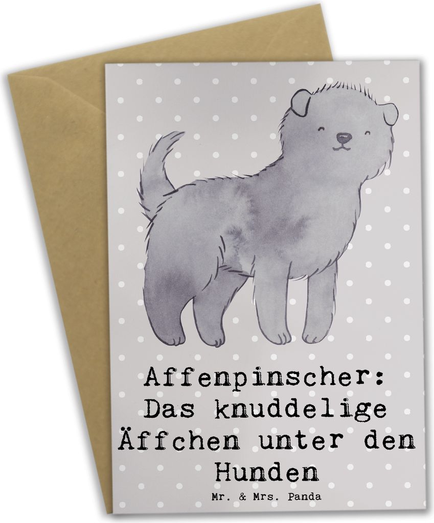 Mr. & Mrs. Panda Grußkarte Affenpinscher Äffchen - Grau Pastell - Geschenk, treuer Begleiter, neujahrskarte, Familienhund, charismatischer Hund, ...