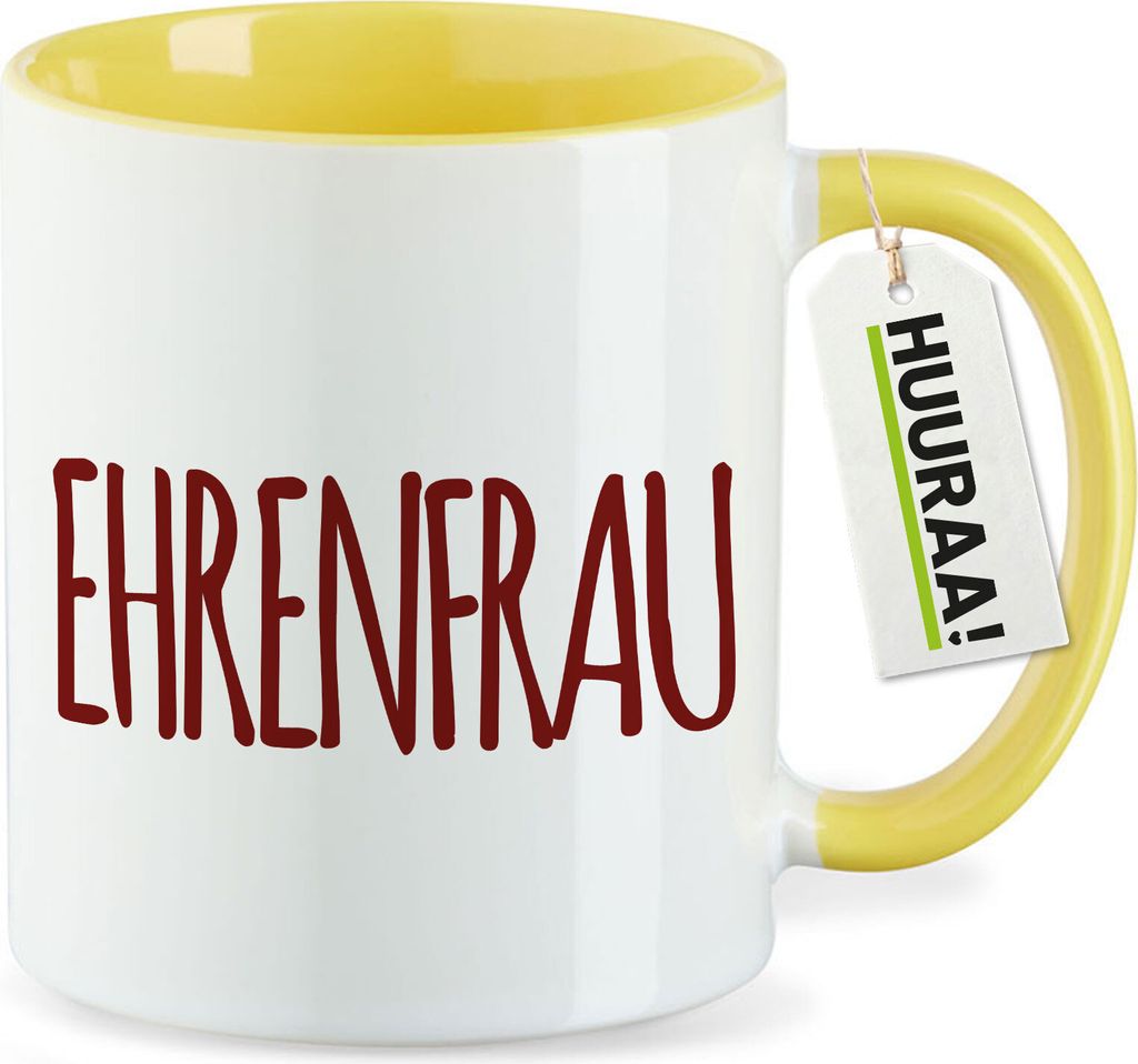 Huuraa Kaffeetasse Ehrenfrau Jugendwort 330ml Gelb Keramik Kaffeebecher Geschenkidee