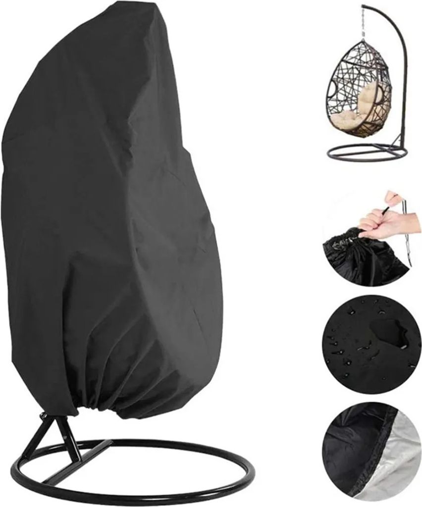Hängesessel Abdeckung, 190 x 115 cm Hängesessel Schutzhülle Staubdichte Abdeckung mit Kordelzug, schwarz