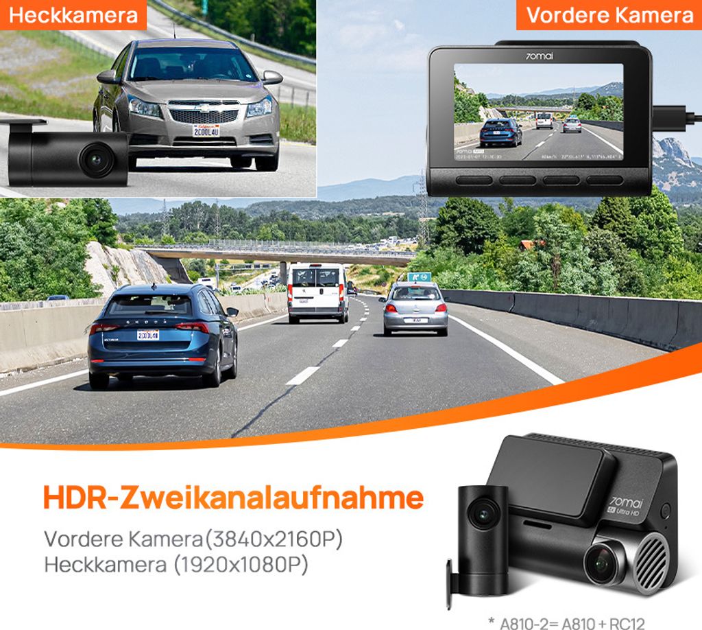 70mai Kamera do auta 4K A810 a zadní kamera RC12, HDR Obrázek produktu 7