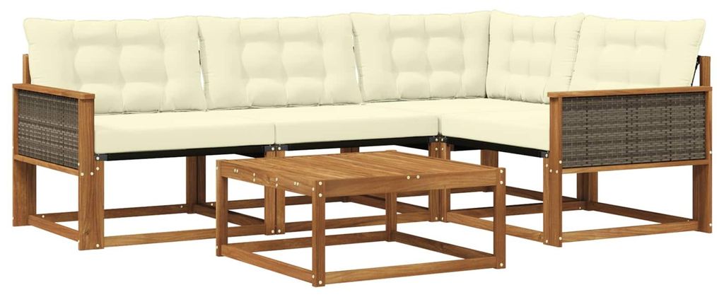 vidaXL Outdoor-Sofagarnitur mit Kissen 5 pcs Natur und Creme