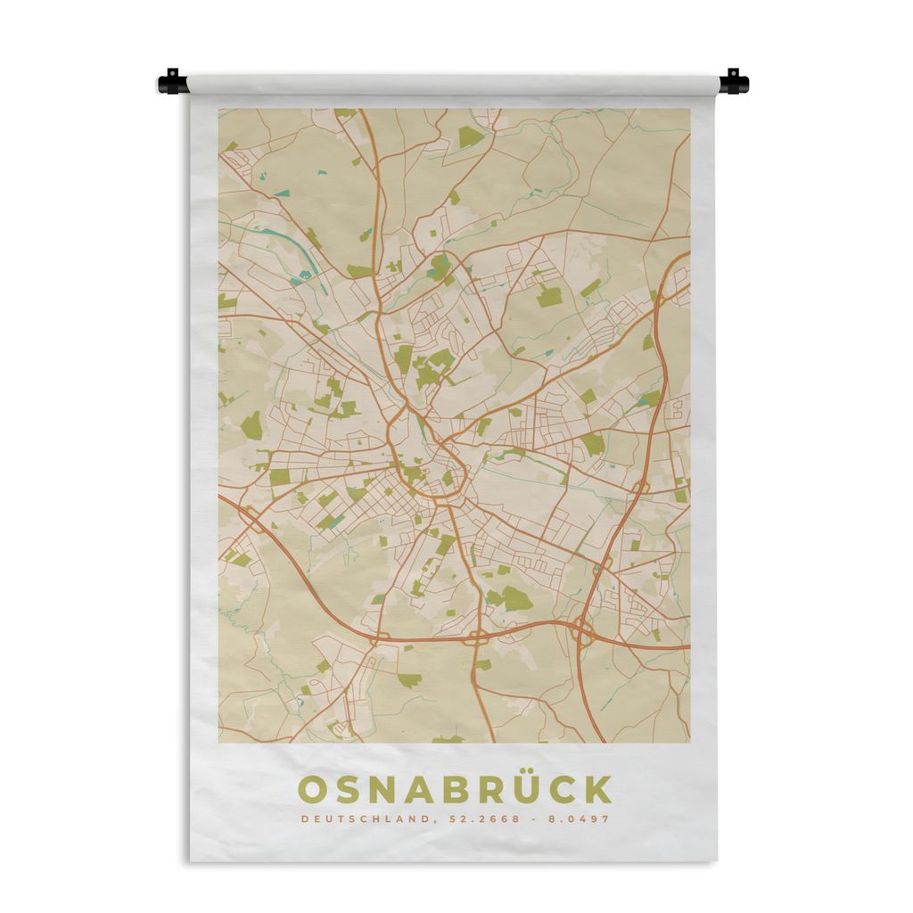 MuchoWow Wandteppich Wandbehang Osnabrück - Karte - Stadtplan - Vintage 120x180 cm Tapisserie Dekoration Wandtuch - Schlafzimmer - Dekorationen ...
