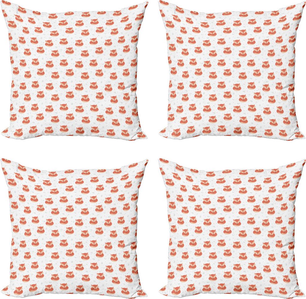 ABAKUHAUS Fuchs Kissenbezug Set (4 Stück), Vintage Tierschlafen, Moderner Doppelseitiger Digitaldruck, 60 cm x 60 cm, Coral Beige