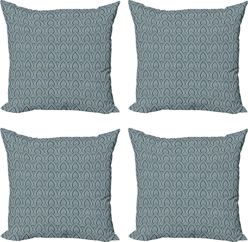 ABAKUHAUS Jahrgang Kissenbezug Set (4 Stück), Retro Style Geometrie Scales, Moderner Doppelseitiger Digitaldruck, 60 cm x 60 cm, Dunkler Teal Eggs...