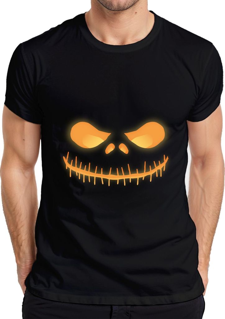 Halloween Grinsender Totenkopf Leuchtend Neon Gelb Horror Glühend Herren T-Shirt, Schwarz, XXL