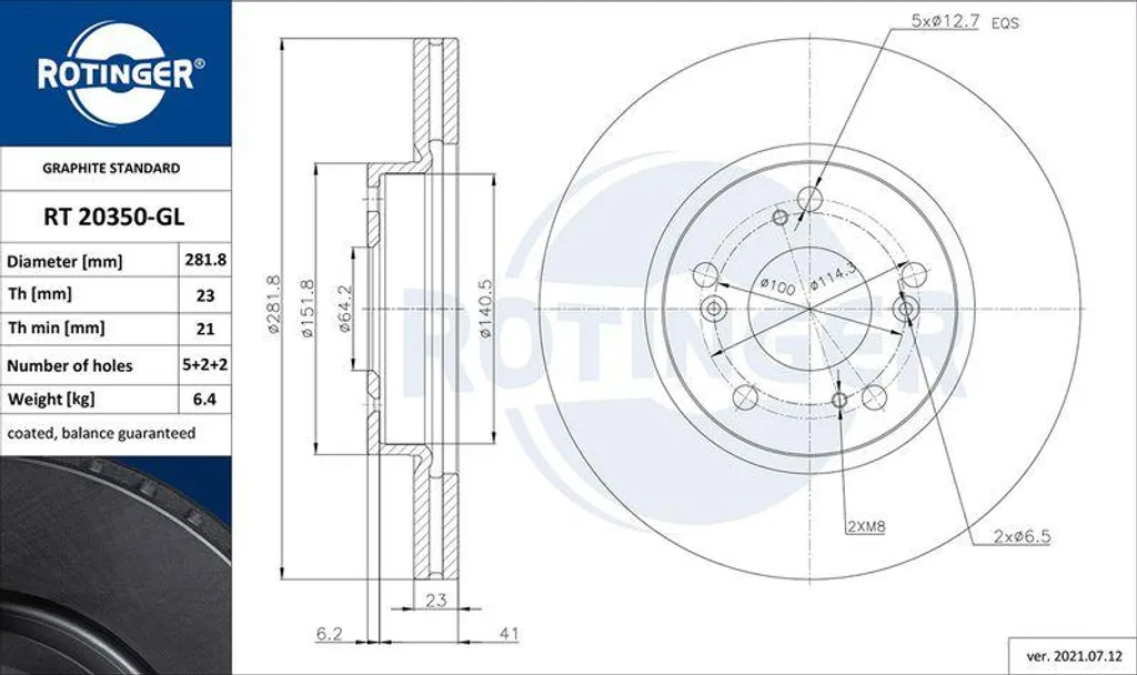 Disque de frein avant ventilé ROTINGER compatible Honda FR-V et Civic VIII