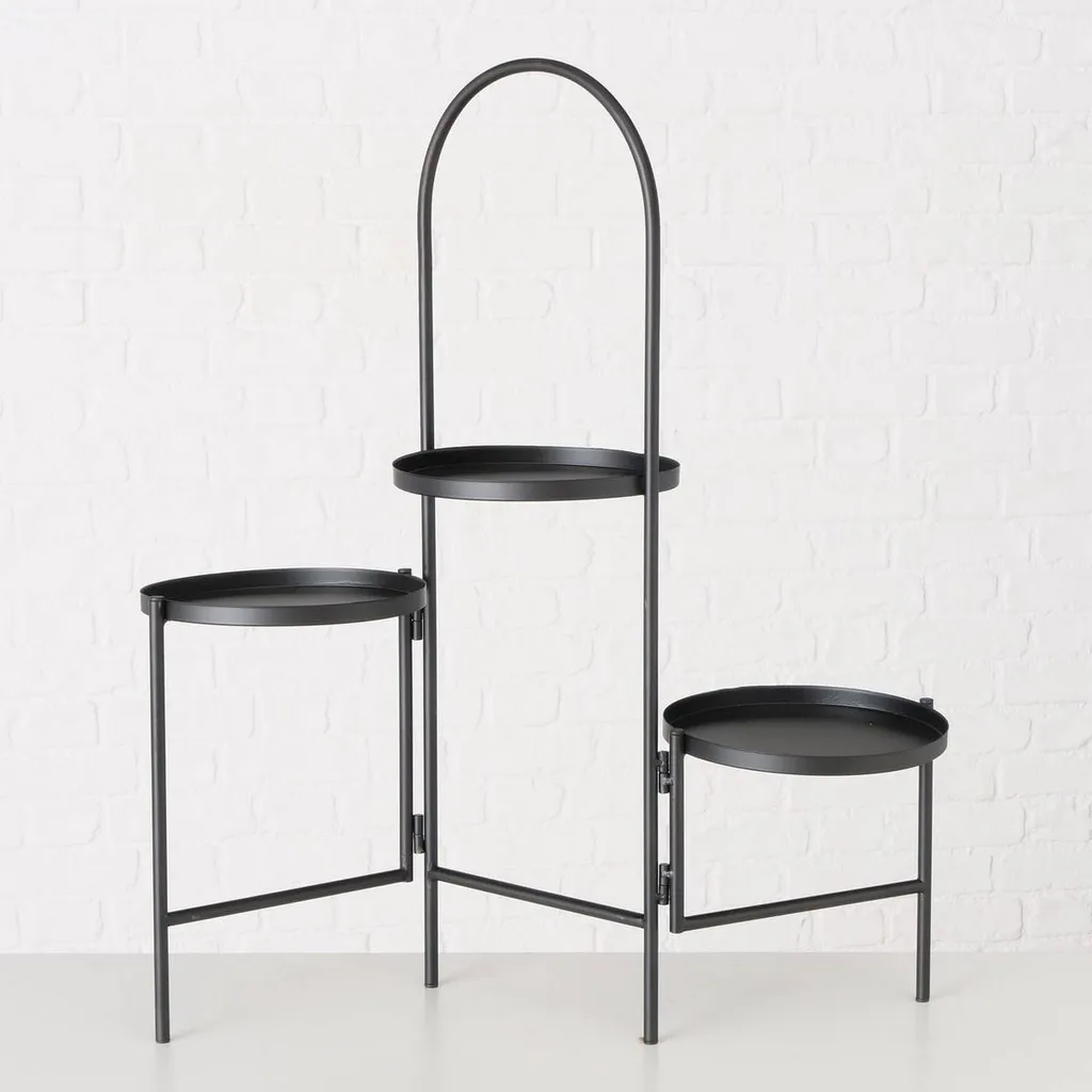 Support de fleurs noir à 3 étages 68 cm - Design compact et robuste PRO