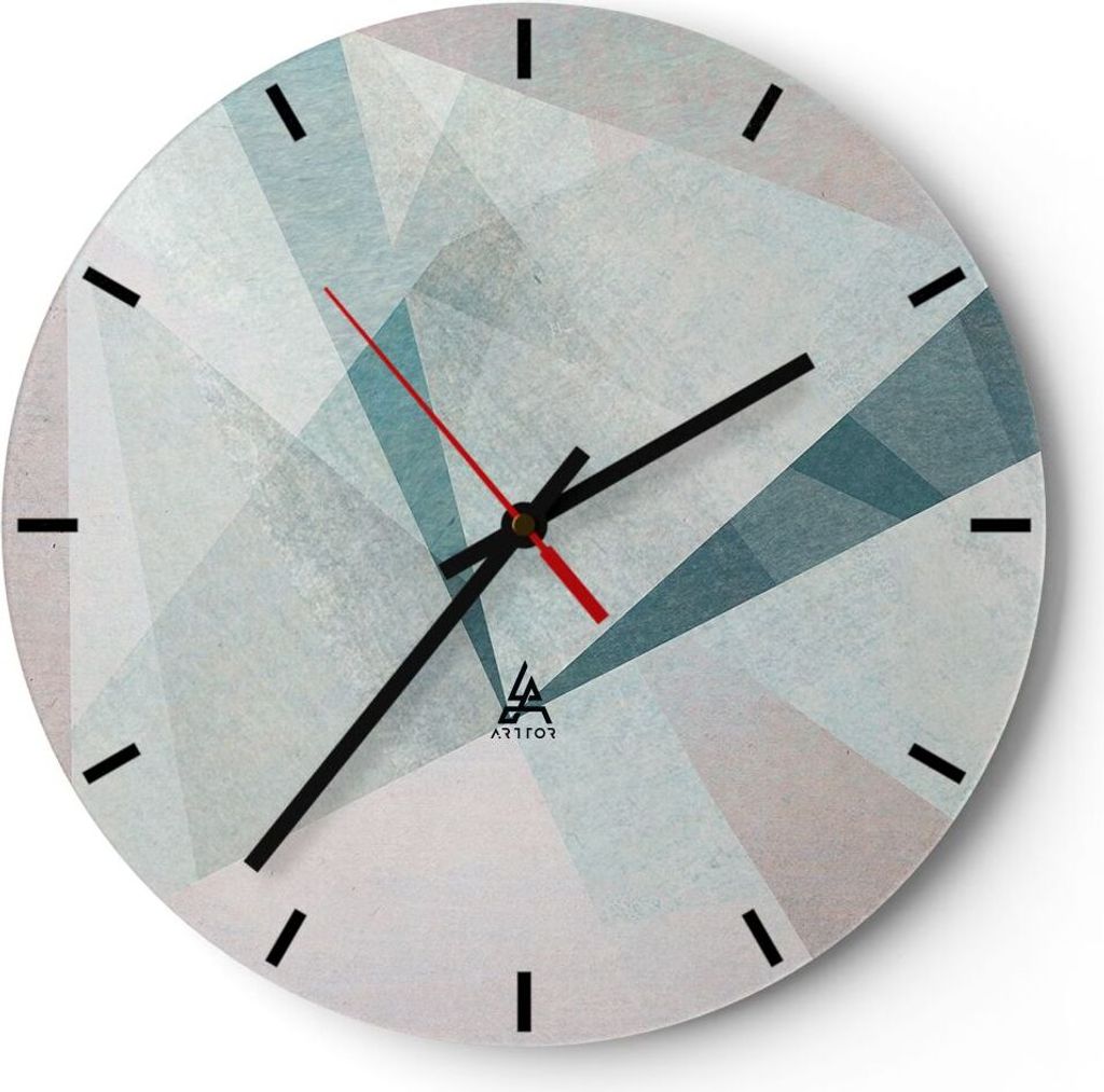 Wanduhr - Rund - Glasuhr - Abstraktion modern - 30x30cm - Schleichendes Uhrwerk - Lautlos - zum Aufhängen bereit - Dekoration Modern - Wanddekorat...