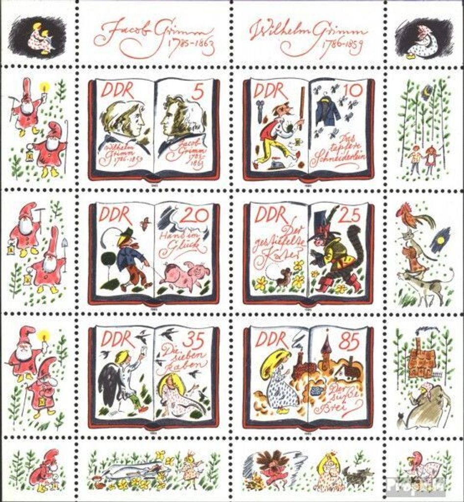 Briefmarken DDR 1985 Mi 2987-2992 Kleinbogen (kompl.Ausgabe) postfrisch Märchen (XV): 200. Geburtstag der Brüder Grimm