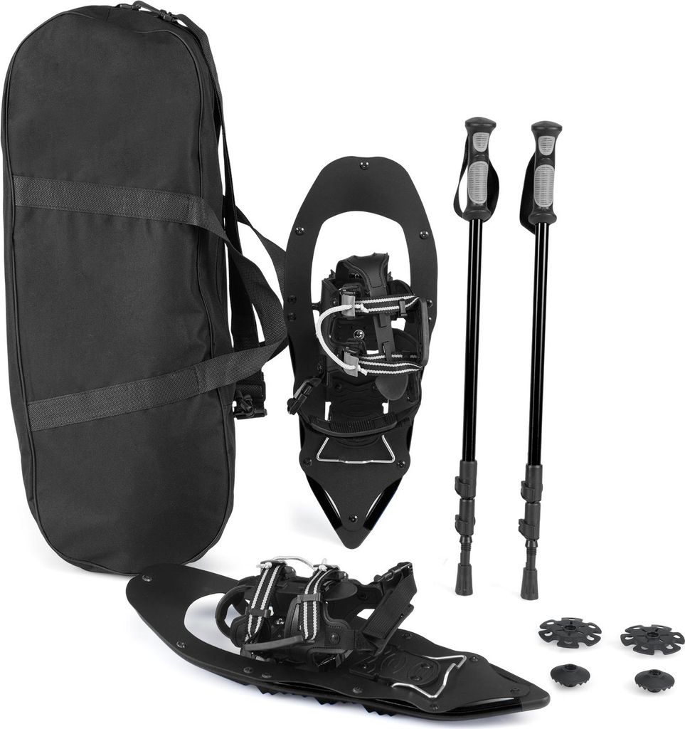 COSTWAY Schneeschuhe mit Steighilfe, Schuhgröße 35-45 bis 68kg, leichtes Schneeschuh-Set aus Alu mit Trekkingstöcke & Tragetasche für Herren, D...