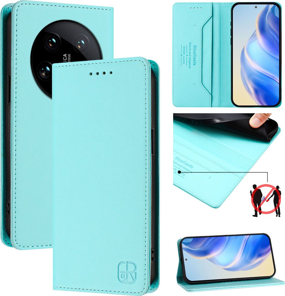 Lederhülle für Xiaomi 14 Ultra Hülle Flip Brieftasche Kartenfächern Ständer Schutzhülle Türkis