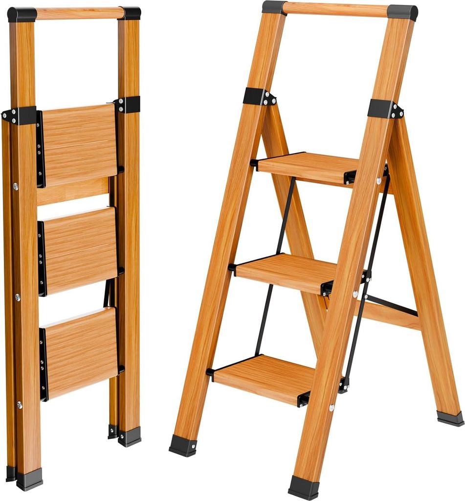 Opklapbare aluminium ladder met 3 treden, antislip Productafbeelding 