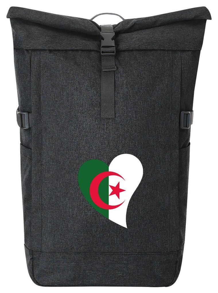 Huuraa Kurierrucksack Algerien Flagge Herz 30-44 Liter Black Melange Fairtrade Rolltop Rucksack Geschenkidee