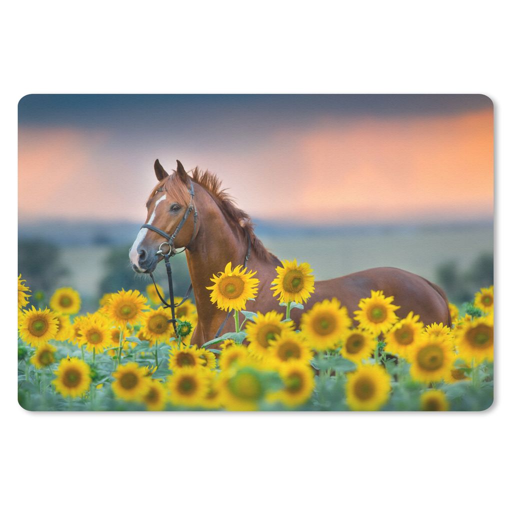 MuchoWow Mauspad Mousepad Pferd - Sonnenblume - Himmel - Pastell 27x18 cm - Mousepads - Maus Mat - Pad - Mausunterlage - Büroartikel - Desk Matten