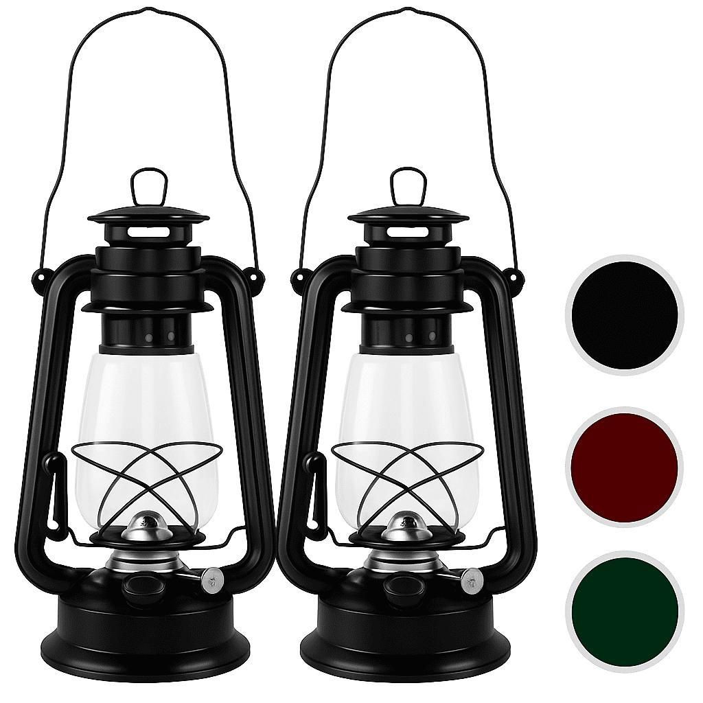 Sturmlaterne 2er Set Öllampe Petroleumlampe Camping Laterne Lampe 30cm Schwarz