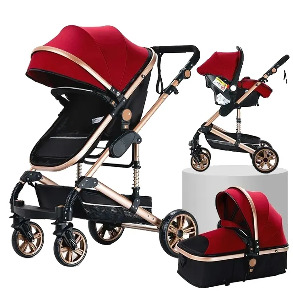 Poussette 3 en 1 XR003-ROUGE - Système de voyage portable en aluminium