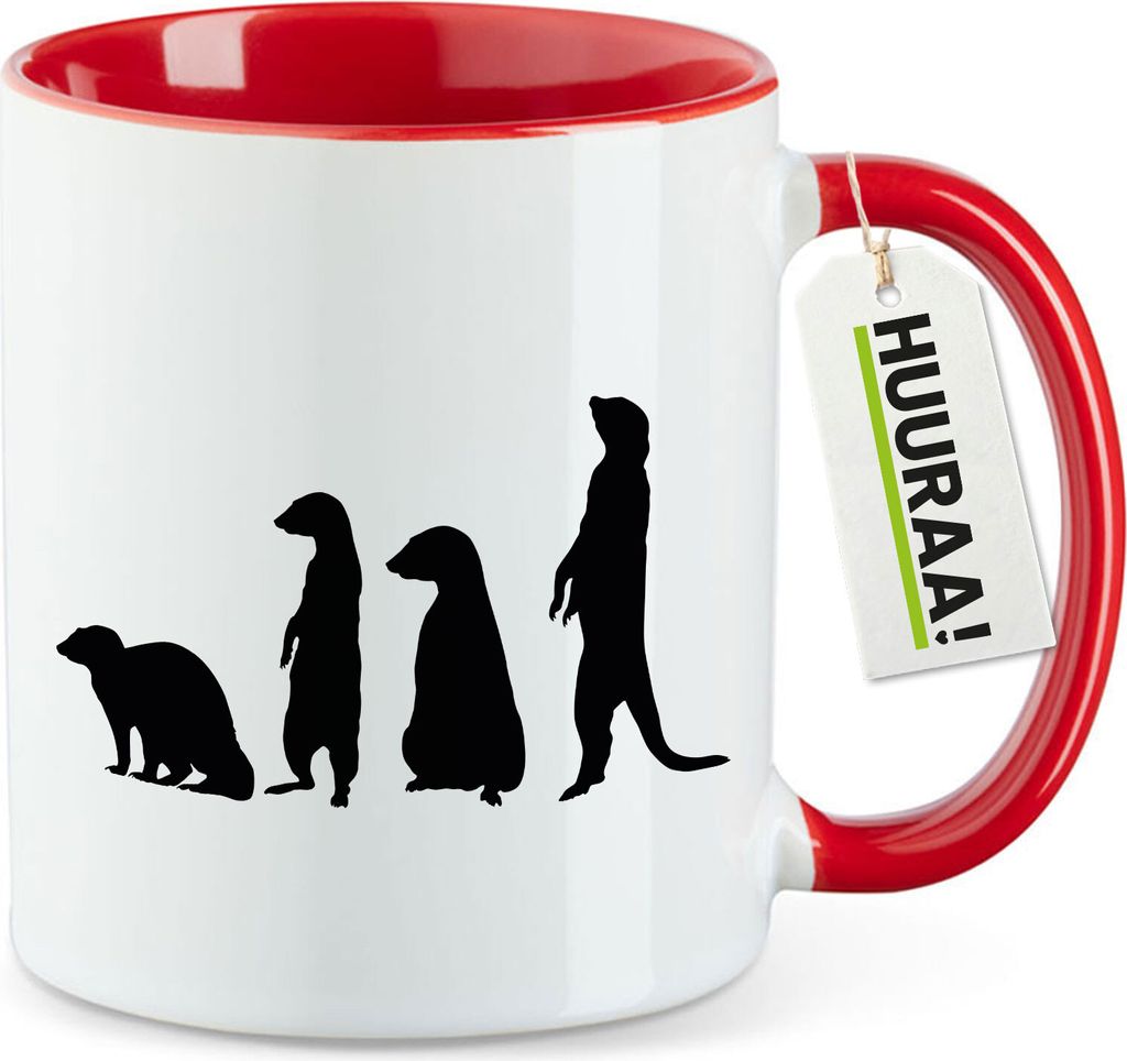 Huuraa Kaffeetasse Erdmännchen Silhouette 330ml Rot Keramik Kaffeebecher Geschenkidee