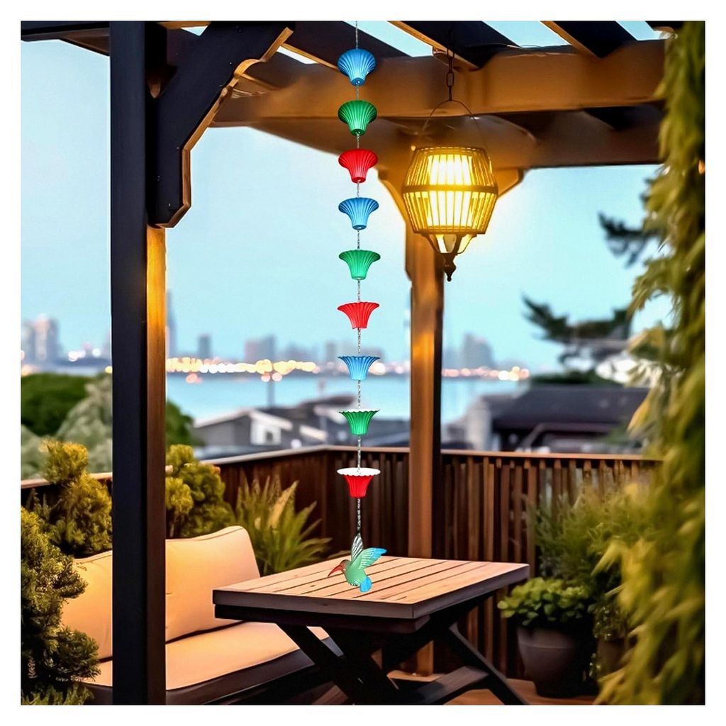 Regenketten für den Außenbereich | Rostbeständiger Verlängerungsadapter, Kolibri-Design, 8 Becher, dekorative Regenkette für Garten, Pavillon,...