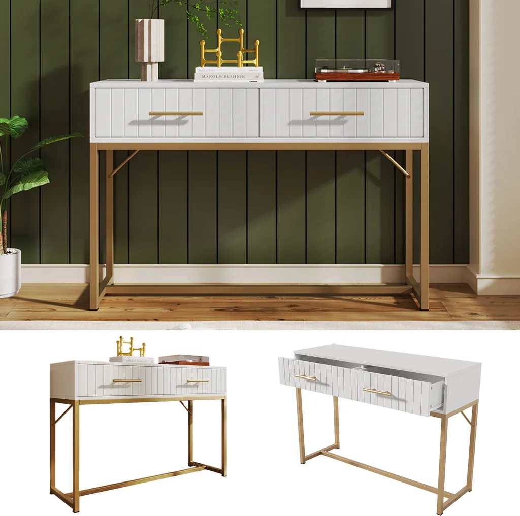Bureau Coiffeuse pour Chambre 100x45cm - Rangement Maquillage Blanc - 2
