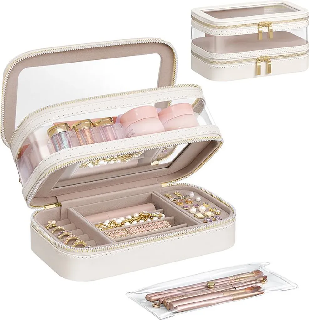 Trousse de toilette anti-nœuds bijoux et rangement maquillage Blanc Nuage